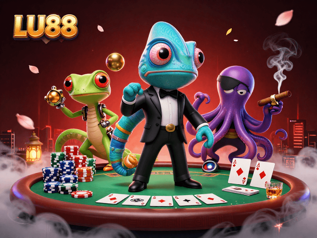 Experience LU88's thrilling gameplay with a vibrant poker scene depicting rich casino elements.