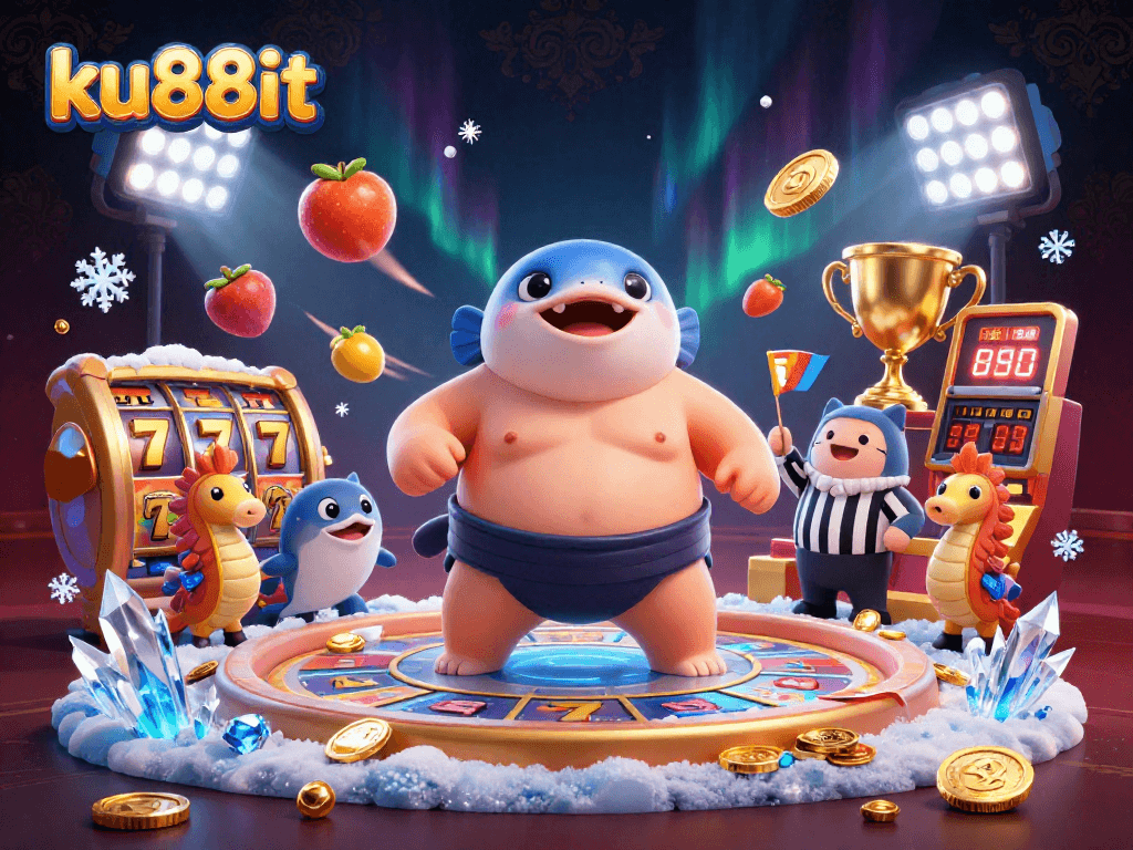 Kicking off the excitement at ku88it with a colorful underwater gambling scene featuring a fugu, catfish referee, and fruit symbols.