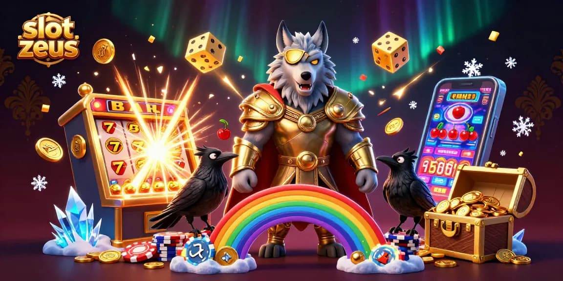 Menangkan permainan slot zeus dengan ilustrasi Odin dan slot machine meledak koin.
