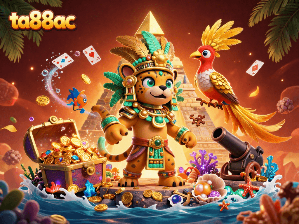 Engage with ta88ac offerings in this vibrant Mayan-themed casino illustration