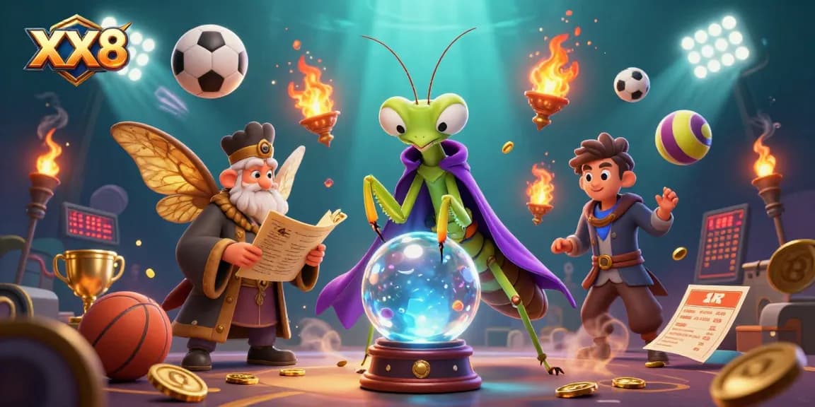 Betting with XX8: A vibrant scene showcasing a fortune teller and sports elements in a dynamic casino atmosphere.