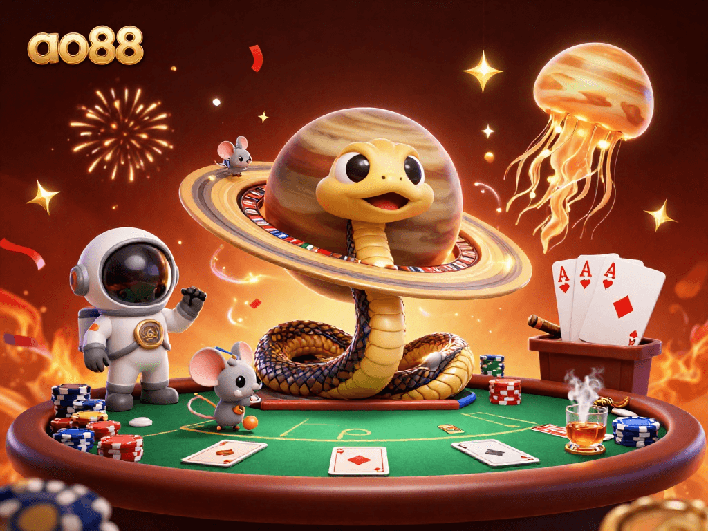 Place bets in an exciting ao88 gaming scene with astronaut mice and a cosmic dealer.
