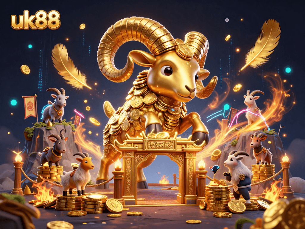Experience thrilling gameplay with the uk88 golden ram charging through a rich casino spectacle.