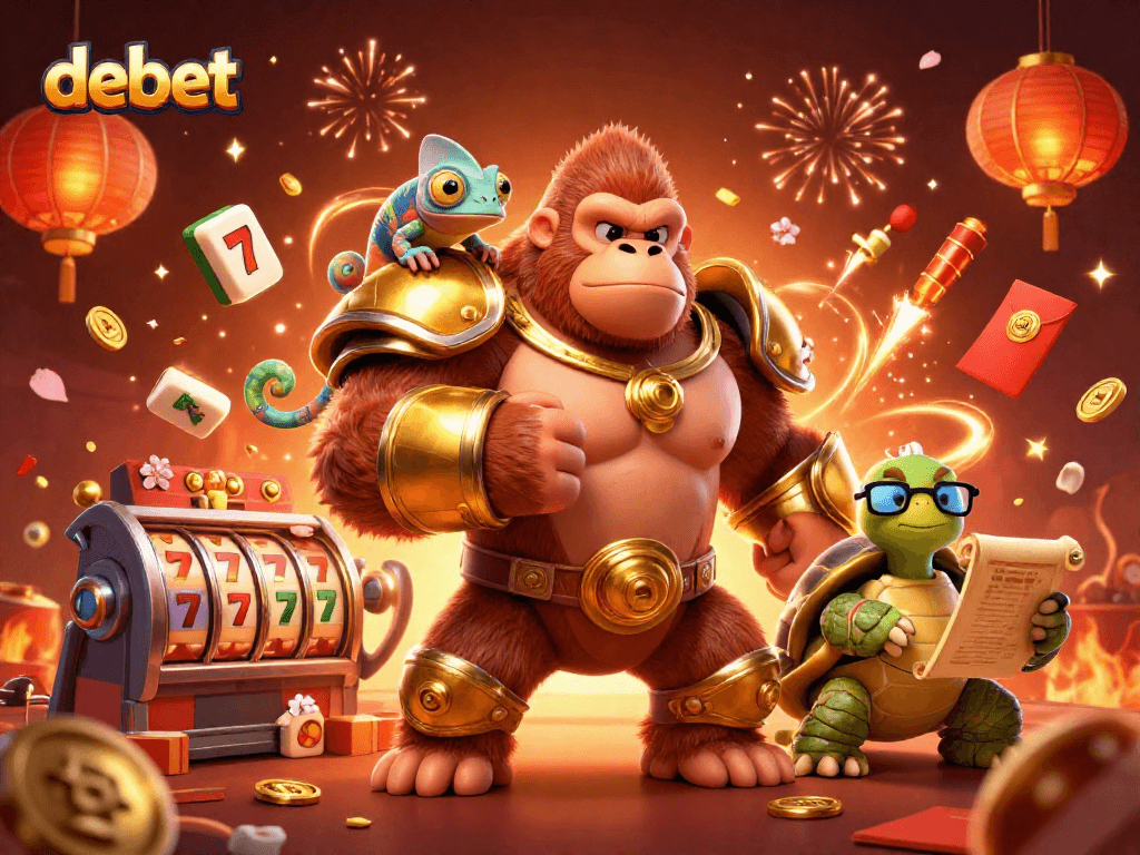 Bet big with debet while the gorilla king celebrates in this vibrant casino scene.
