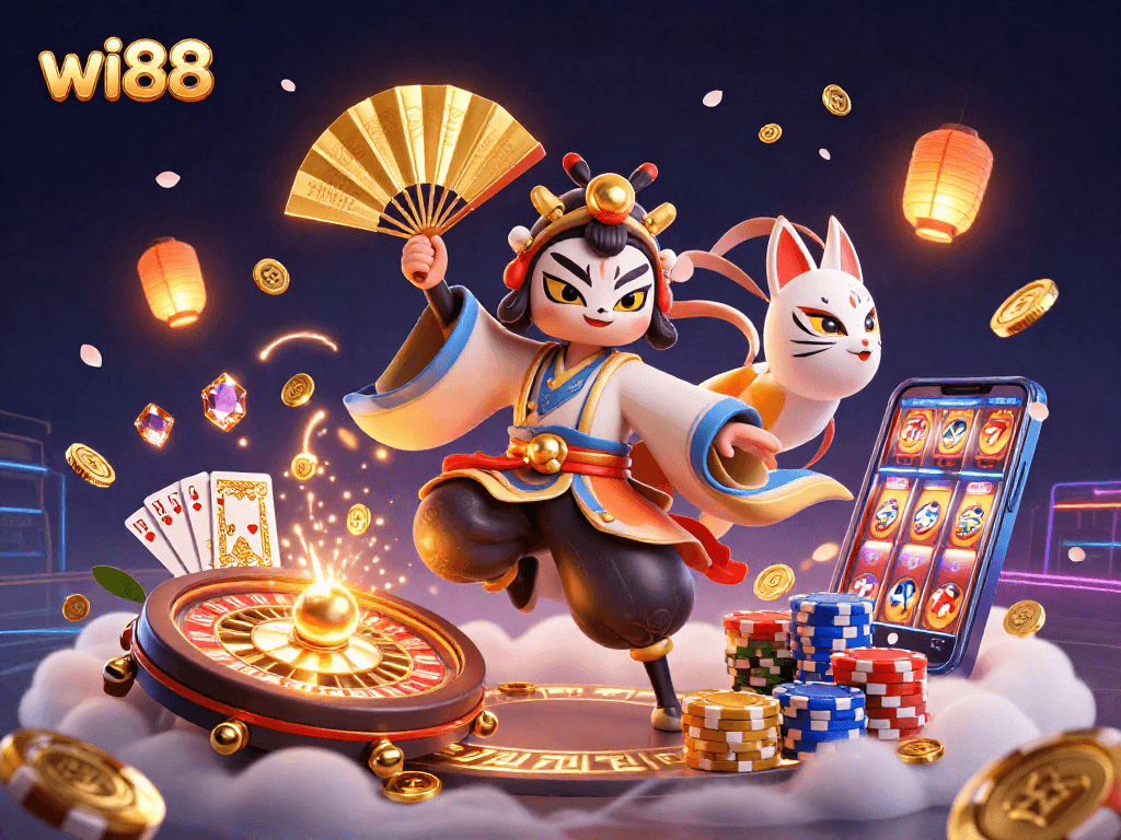 Experience the thrilling action of wi88 casino gaming with vibrant characters amidst dazzling treasures.