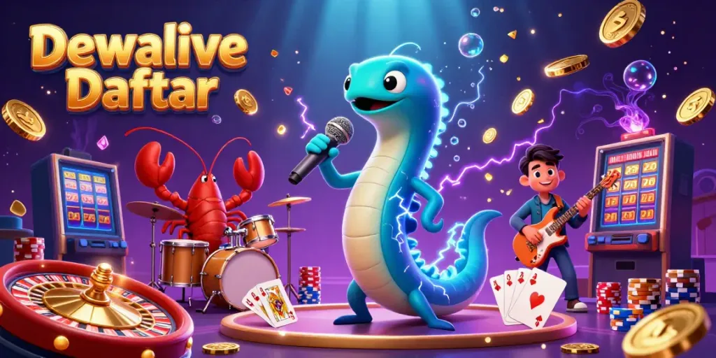 Engage players in thrilling gameplay with Dewalive Daftar, showcasing casino characters and vibrant gaming elements.