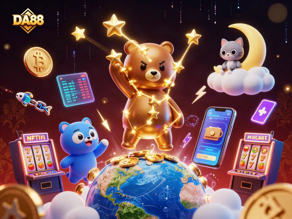 Engage with DA88 and experience thrilling slots with golden star constellation and vibrant casino elements.