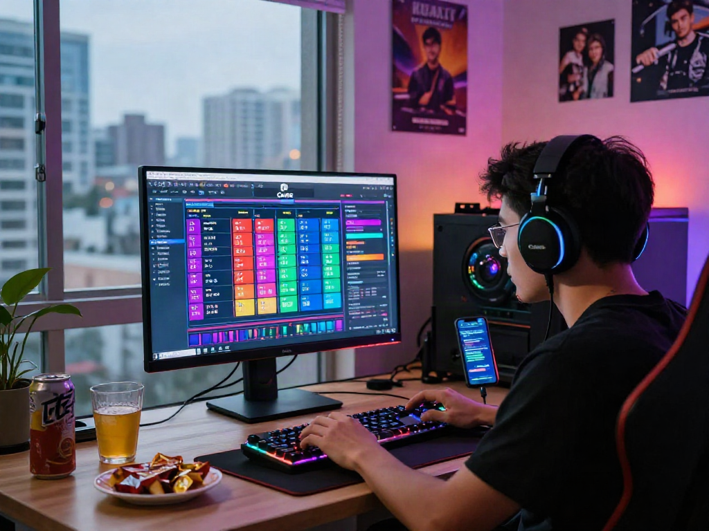 Engaged player experiencing togel online game in vibrant gaming setup.