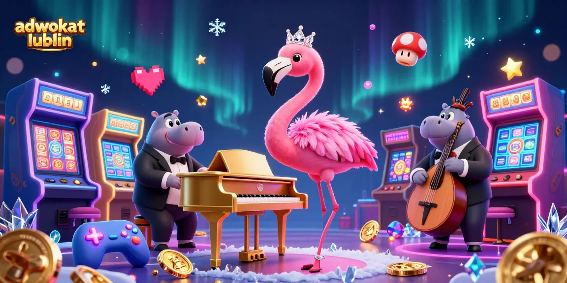 Engaging adwokat lublin scene with a vivid casino lounge singer and hippo musician, showcasing vibrant slots.