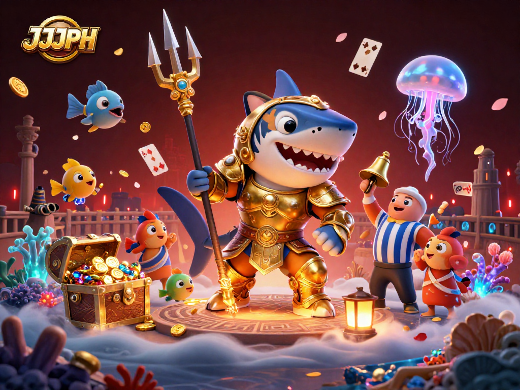 JJJPH showcases an exciting underwater casino scene with a tiger shark in gladiator armor.