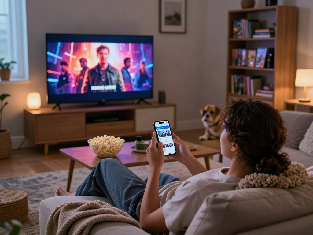 Enjoying Pikashow streaming app during cozy movie night at home.