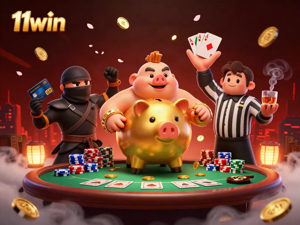 Experience exciting online games in 11win's vibrant casino atmosphere featuring dynamic characters.