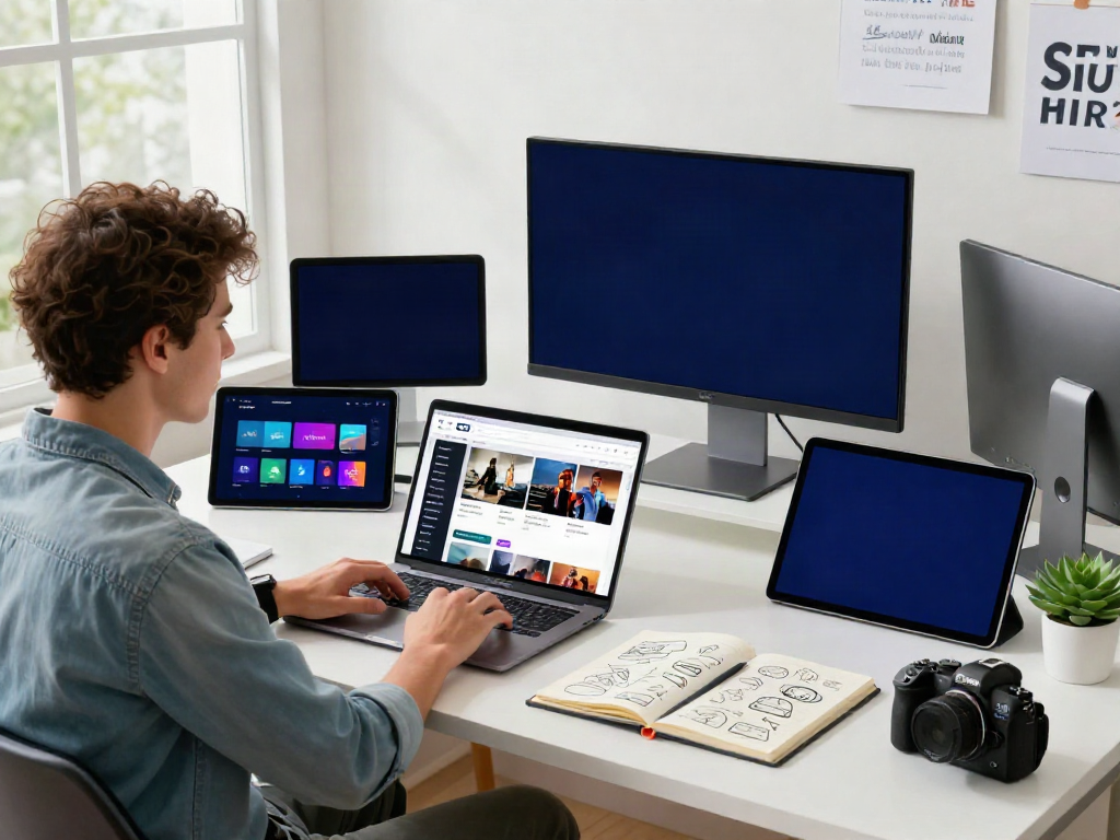 ZoeChip streaming workspace with devices, notepad, and natural light.