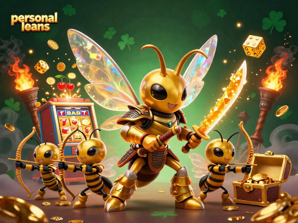 Experience thrilling personal loans with dynamic slot machines and lively casino elements.