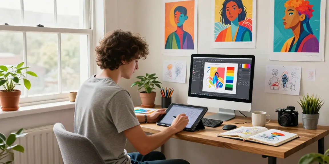 How to use an AI art generator in a creative home office with an artist at work.