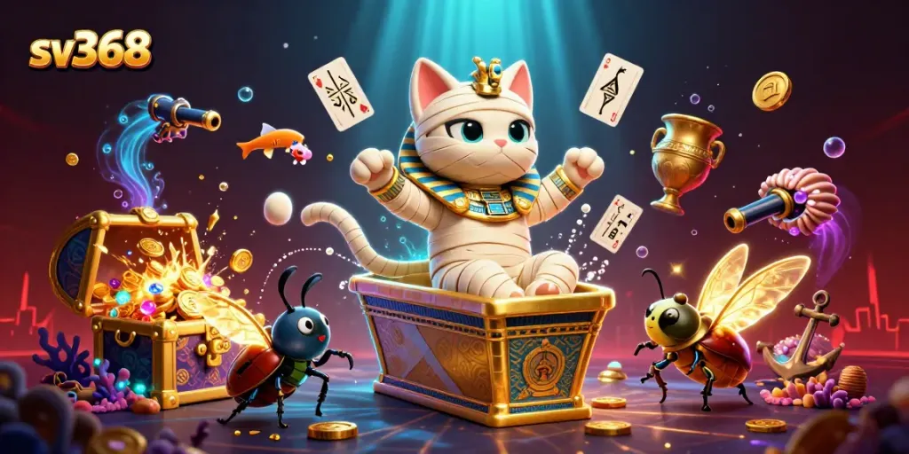 Engage in thrilling gameplay at sv368 with an Egyptian mummy cat and dynamic casino elements.