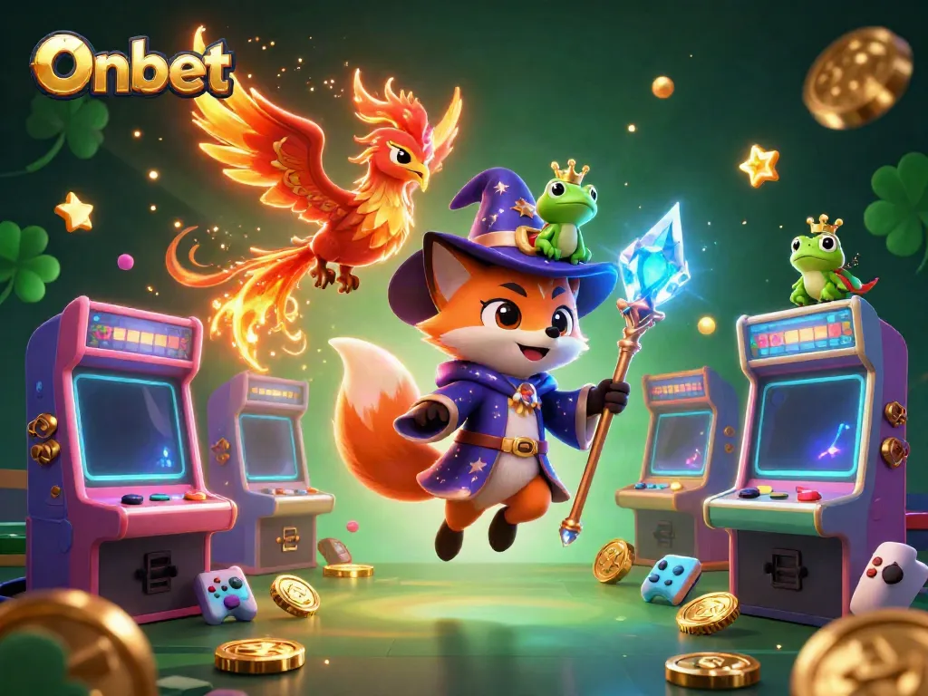 Experience Onbet's magical casino world with a wizard fox, phoenix, and dynamic gaming elements.