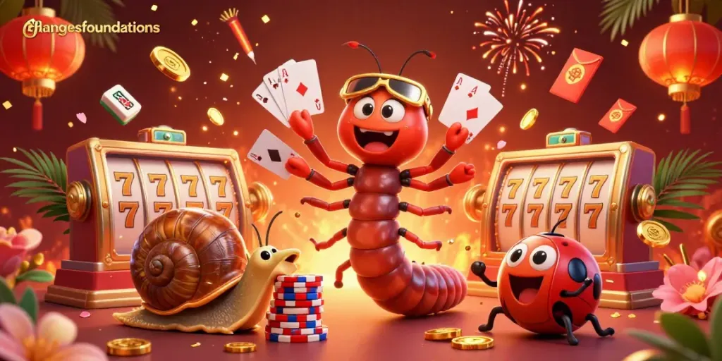 Experience the exhilarating world of changesfoundations with a vibrant 3D casino scene featuring animated characters, playful cards, and dynamic gameplay elements.