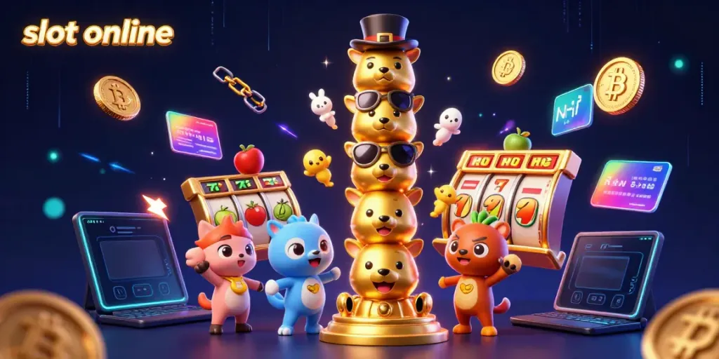Experience engaging slot online fun with our vibrant 3D casino illustration.