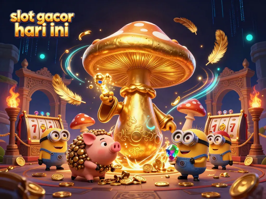 Engage with slot gacor hari ini and experience magic with a wizard and treasures in a vibrant casino scene.