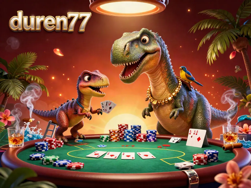 Permainan di kasino dengan DUREN77, brontosaurus dan raptor bersaing di meja poker.