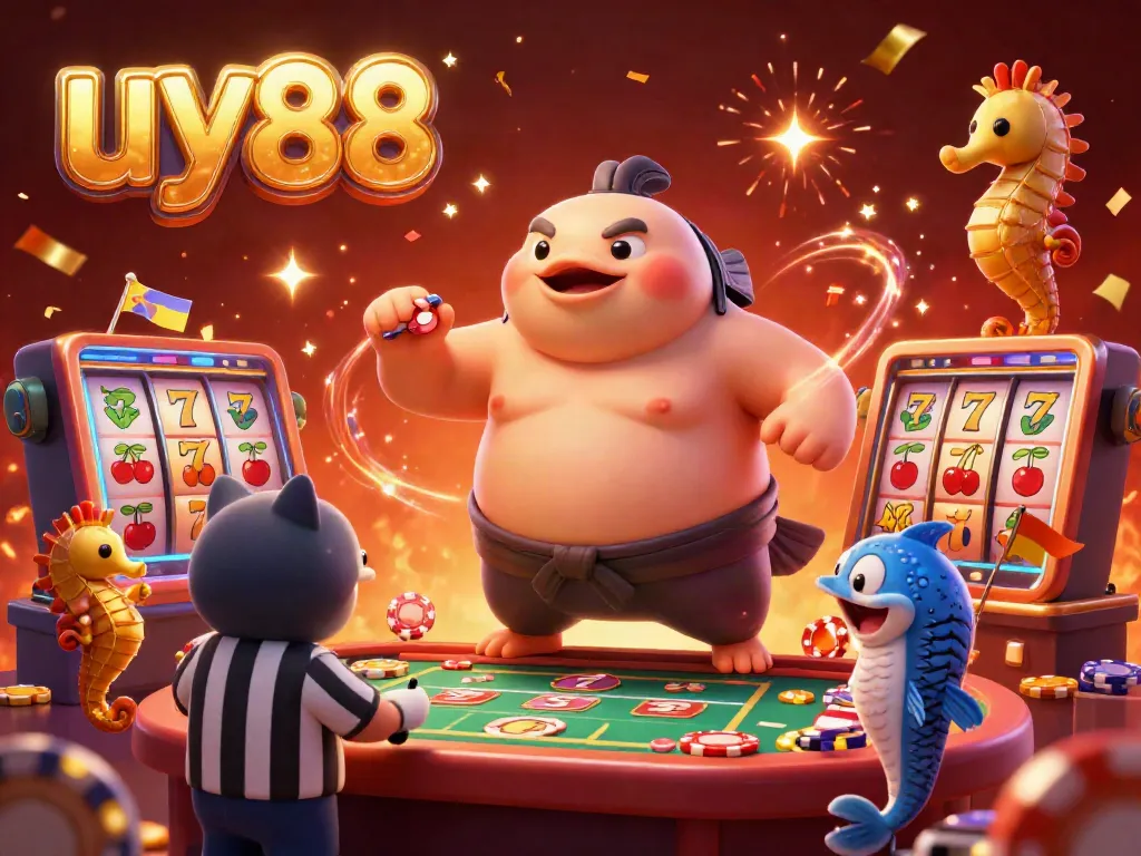 Experience the excitement of uy88 with dynamic slots and vibrant characters in a stunning illustration.