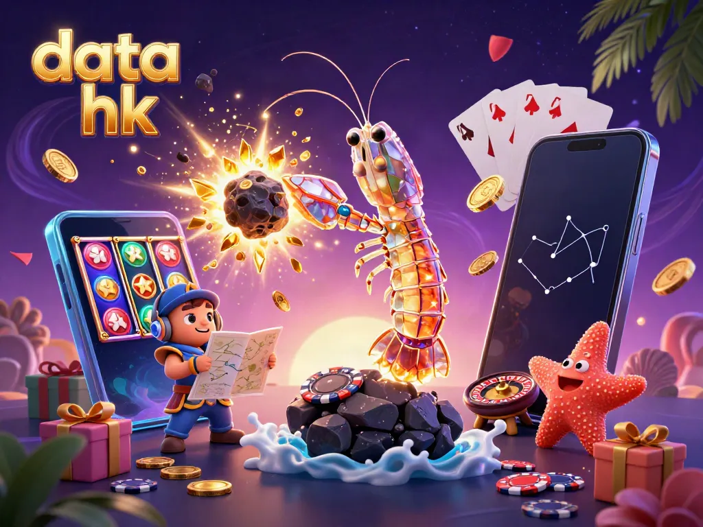 Menangkap Data HK dengan samurai udang mantis melawan asteroid dalam kasino virtual yang berkilau.