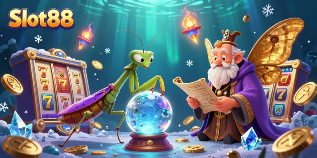 Experience the magic of Slot88 with vibrant slot reels, cosmic characters, and dazzling coins.