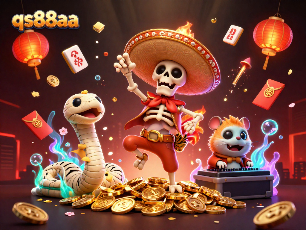 Experience the excitement of qs88aa with vibrant characters celebrating on golden coins in a rich casino scene.