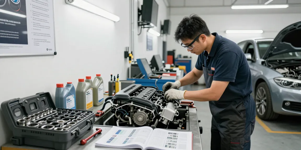 Professioneller Mechaniker überprüft die BMW Steuerkette in Hannover