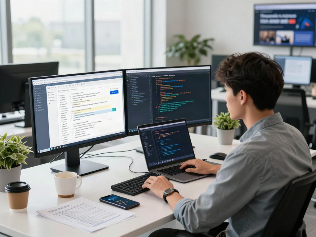 Document fraud detection software in a tech workspace with multiple monitors and code, showcasing validation tools.