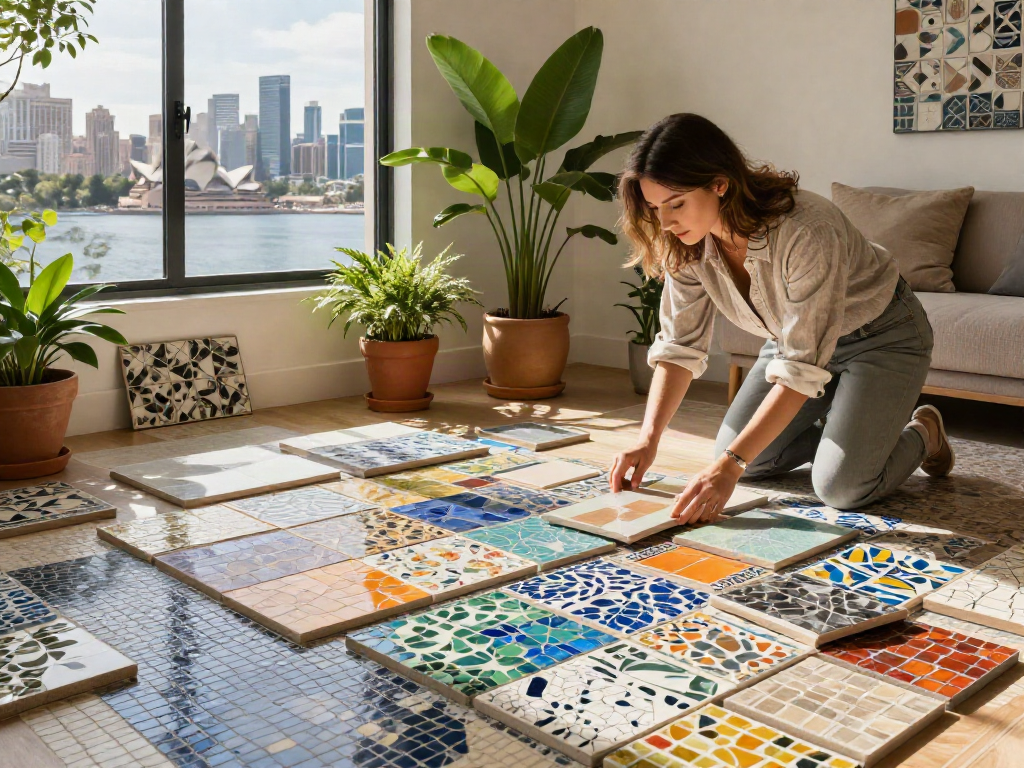 Mosaic tiles Sydney beautifully showcased in a sunlit living area with stylish decor and vibrant patterns.