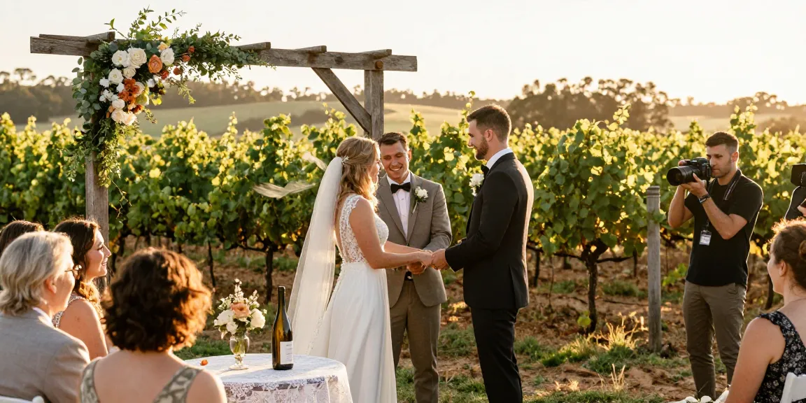 Captivating wedding photographer Hunter Valley capturing a couple's heartfelt moment among vineyard backdrop.