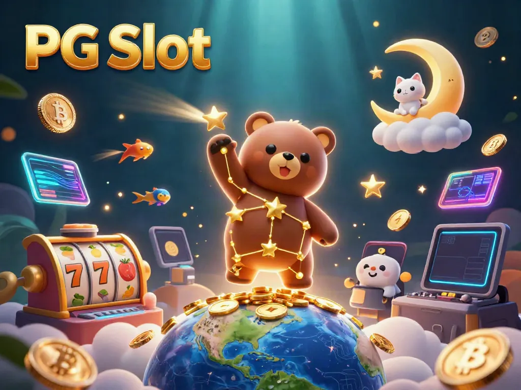 Permainan PG Slot dengan pemandangan dewa bintang dan simbol slot yang berkilauan