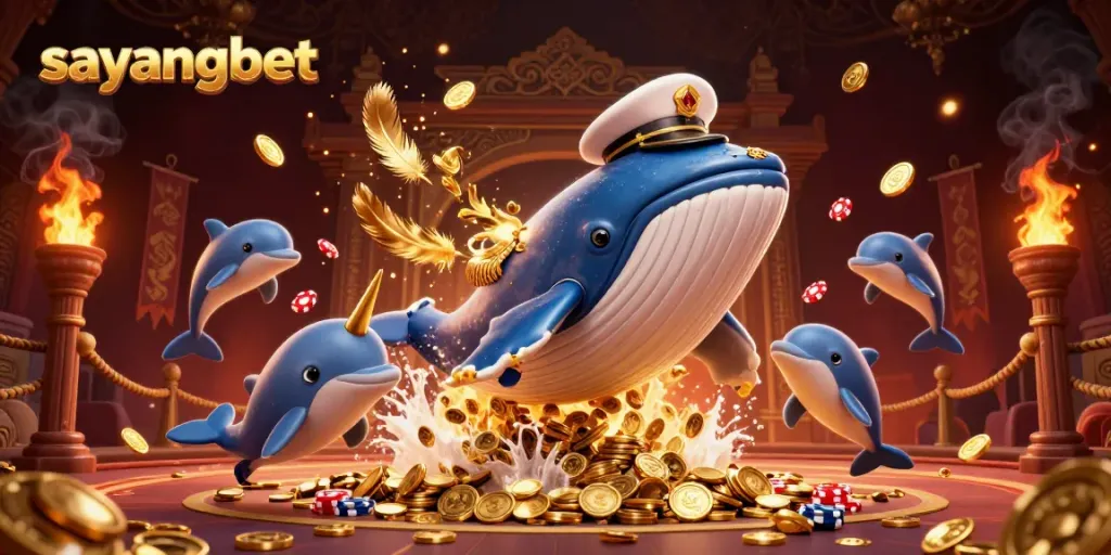 Engage with exciting sayangbet games alongside animated casino characters in a vibrant scene.