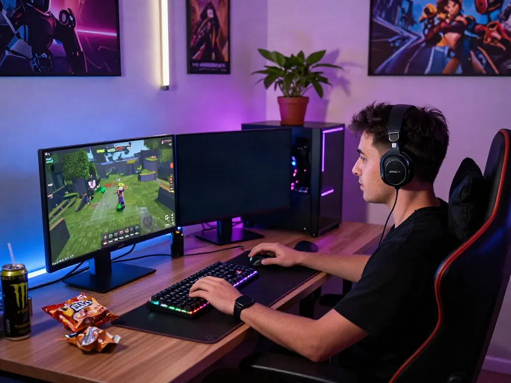G15Tools gaming workspace featuring multiple monitors and colorful LED lighting in an immersive environment.