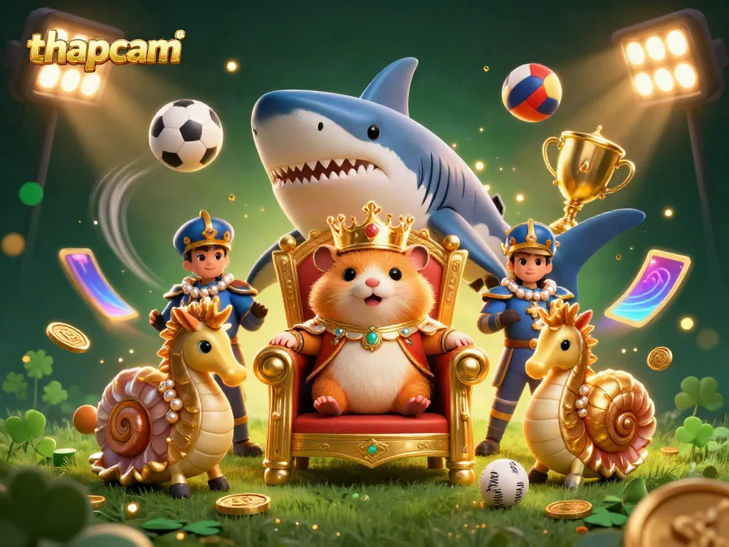 Experience the excitement of thapcam with a lively dynamic scene of a golden hamster king and sports elements.