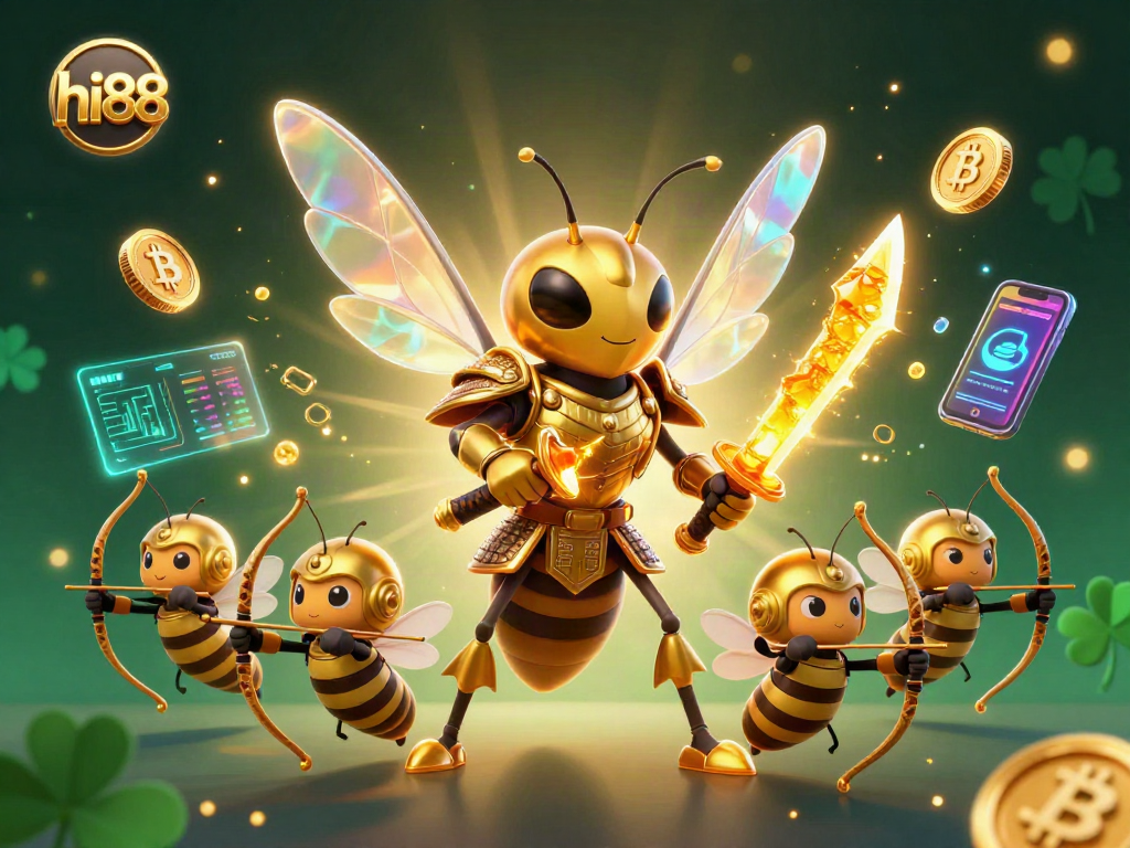 Engage with hi88's vibrant casino world featuring golden hornet warriors battling for digital treasures.