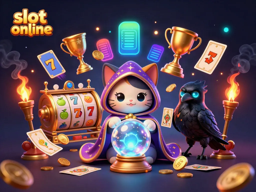 Spin and win with stunning slot online illustrations featuring a mysterious cat and glowing raven.
