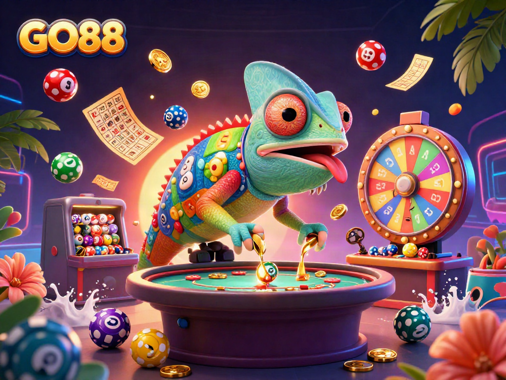 Spin winning games at GO88 with a vibrant 3D casino illustration full of excitement and energy.