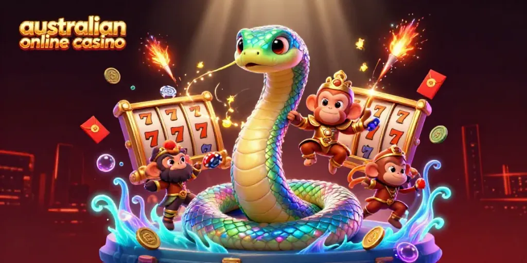 Experience a vibrant australian online casino scene with dynamic characters and lively game elements.