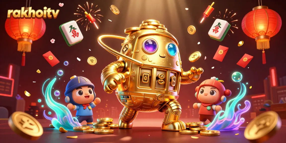 Experience the excitement of rakhoitv with a dynamic golden golem and vibrant gambling elements.