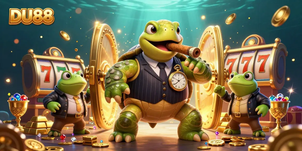 Engaging DU88 slot adventure scene with a turtle mobster and bullfrog enforcers in a dynamic casino.