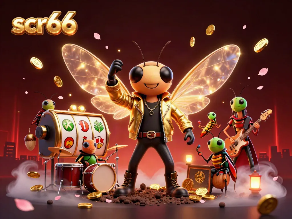 Engage with scr66's vibrant casino experience through dynamic 3D digital illustration featuring exciting gaming elements.