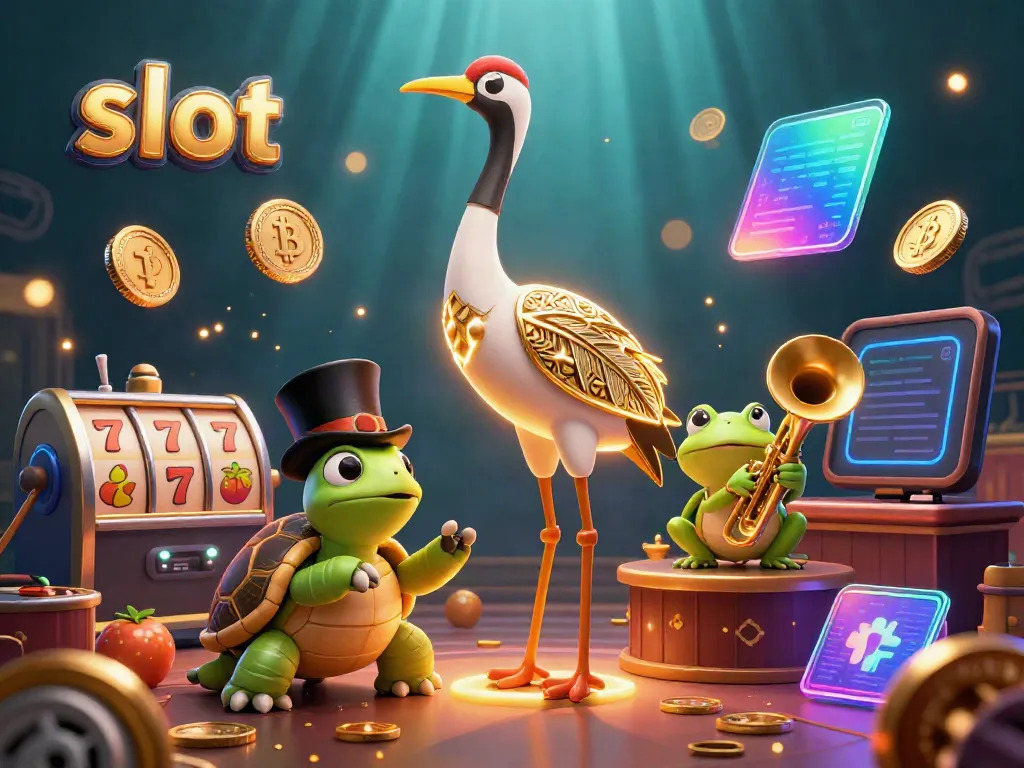Slot mesin dengan simbol lucky 7, dikelilingi karakter unik dalam suasana bar speakeasy yang ceria.