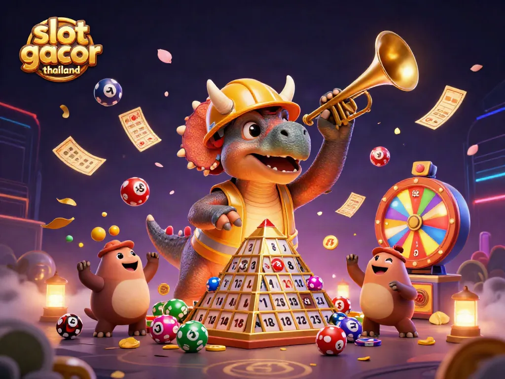 Experience the thrill of winning at slot gacor thailand with vibrant slot reels and festive characters.