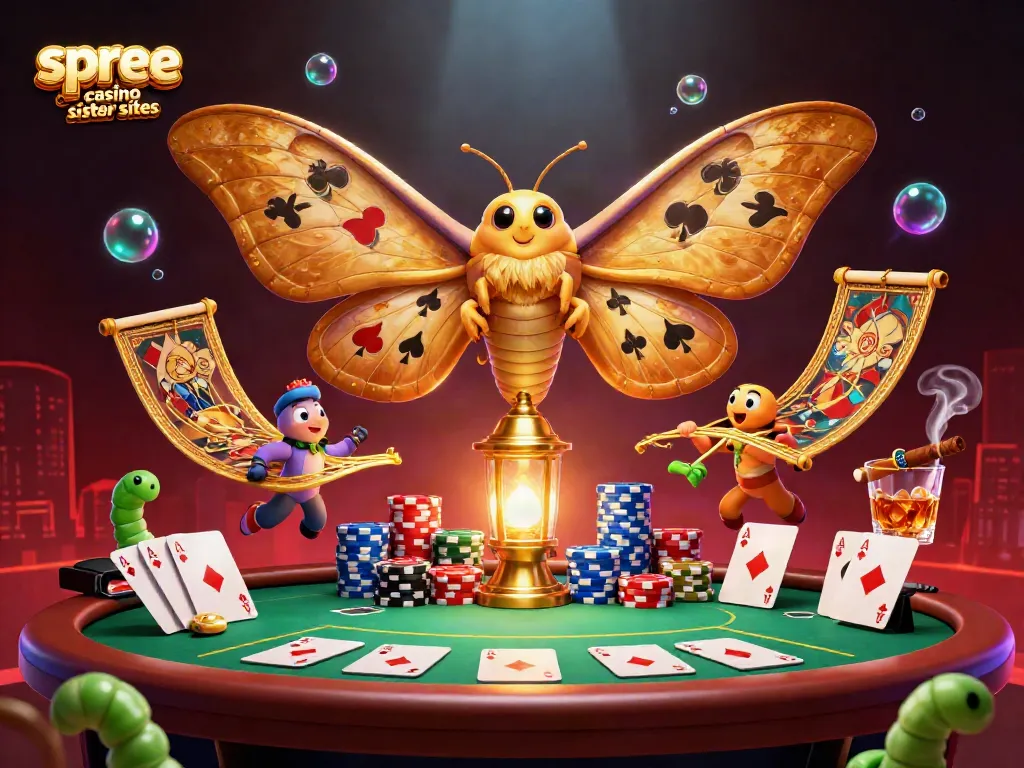 Engage with the vibrant world of spree casino sister sites through an immersive gaming scene featuring poker elements.