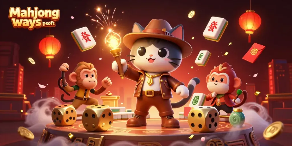 Engage with mahjong ways pg soft in this vibrant 3D casino adventure illustration full of excitement.