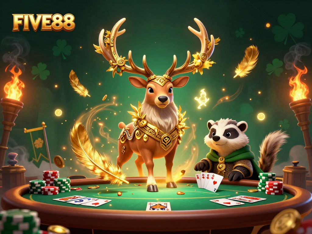 Experience thrilling gameplay at FIVE88 with a vibrant poker scene featuring mystical characters.