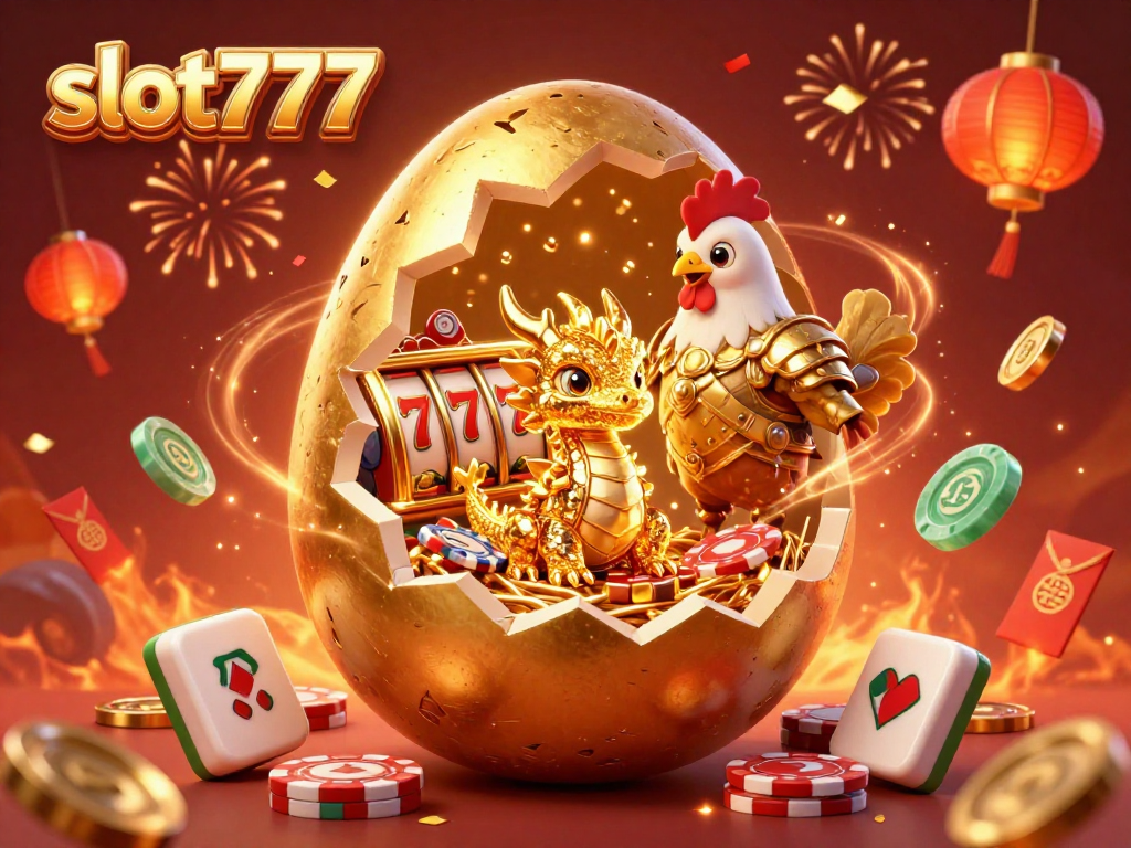 Feel the excitement of winning with slot777 featuring a golden dragon surrounded by festive casino elements.